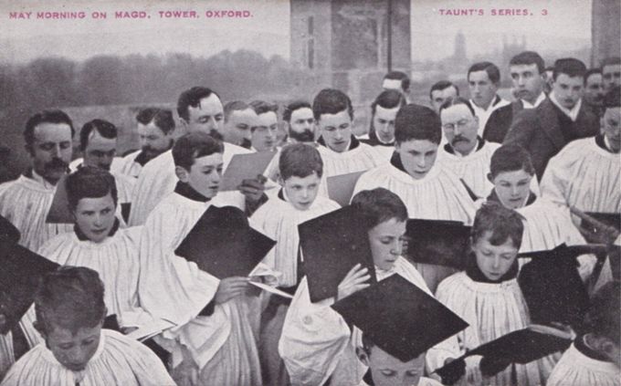 A postcard of 1907 shows one of Henry Taunt's photographs of the choir on Magdalen Tower