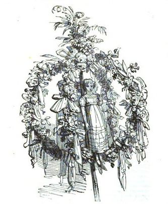 May garland from Hone's Every-Day Book. A doll was often placed in the middle.