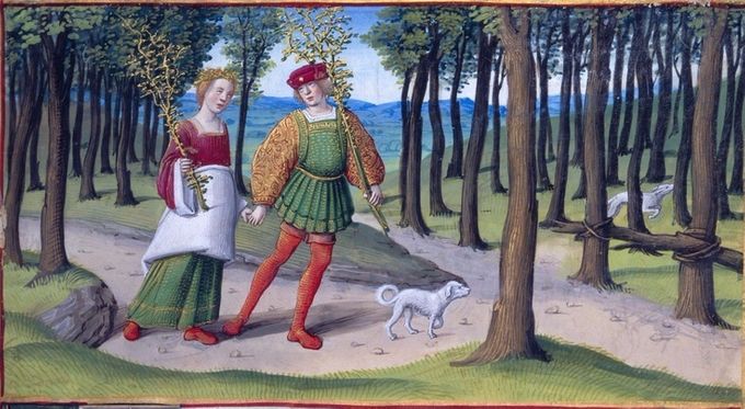 Bringing in branches at Maytime, from a Book of Hours by Jean Poyer, 1500