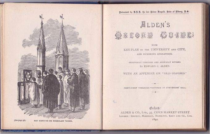 Alden's Oxford Guide (1892) has the choir on Magdalen Tower as its frontispiece. The text still refers to the custom as 'a curious ceremony (which) forms the subject of a painting by Mr Holman Hunt.'