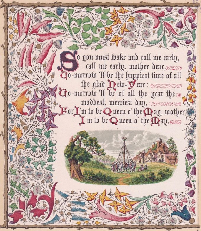 A page of L Summerbell's illuminated edition of Tennyson's 'The May Queen', 1872