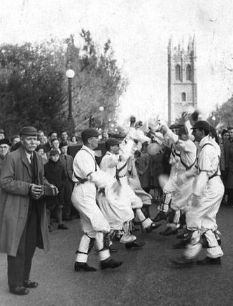 William Kimber with the Headington Quarry Morris Men, May Morning 1949 (from the Vaughan Williams Memorial Library)