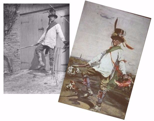 'Feathers' Russell, foreman of the Eynsham Morris, painted by William Nicholson c.1901. The artist was living in Woodstock at the time, and saw the morris dancing there. He used this photograph as an aid. (Images reproduced by permission of the Eynsham Morris)