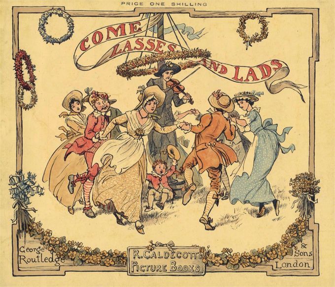 Randolph Caldecott's 'Come Lasses and Lads' (1884) depicts a traditional maypole. Dancers encircled the pole, but there were no ribbons for them to entwine.